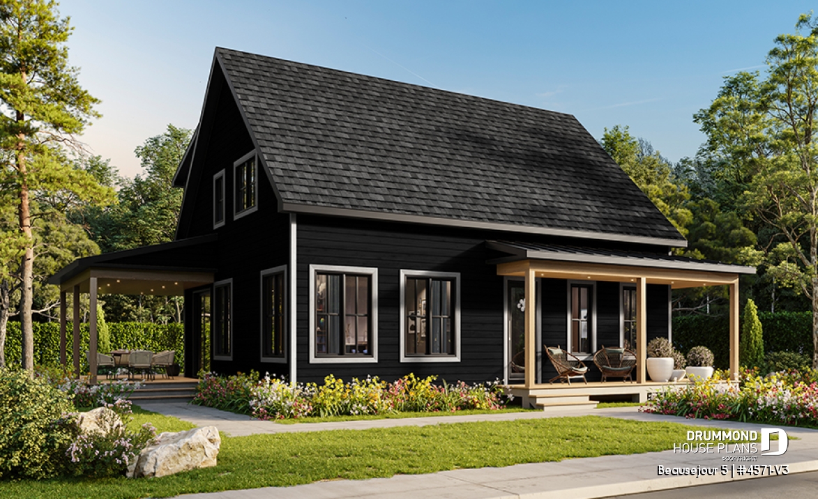 front - BASE MODEL - Farmhouse with up to 5 bedrooms, great covered rear deck, perfect family home plan, optional finished basement - Beausejour 5