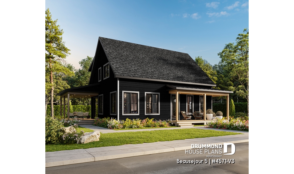 front - BASE MODEL - Farmhouse with up to 5 bedrooms, great covered rear deck, perfect family home plan, optional finished basement - Beausejour 5