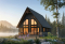 Rear view - BASE MODEL - Rustic small cabin plan with loft, fireplace, 3 bedrooms, and bright open living ideal for lakefront lot - Whiskey Jack 3