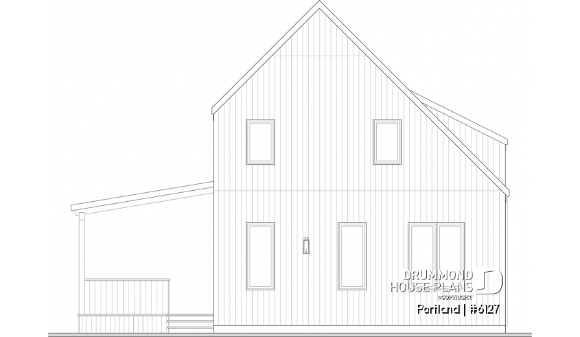 rear elevation of house plan 6127 rear elevation - Portland
