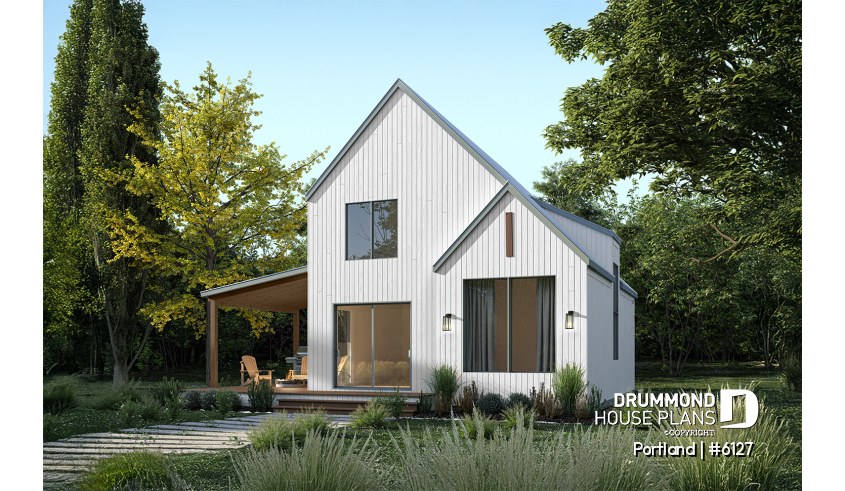 Rear view - BASE MODEL of house plan 6127 Rear view - BASE MODEL - Scandinavian-style home design featuring Maibec red cedar siding. - Portland