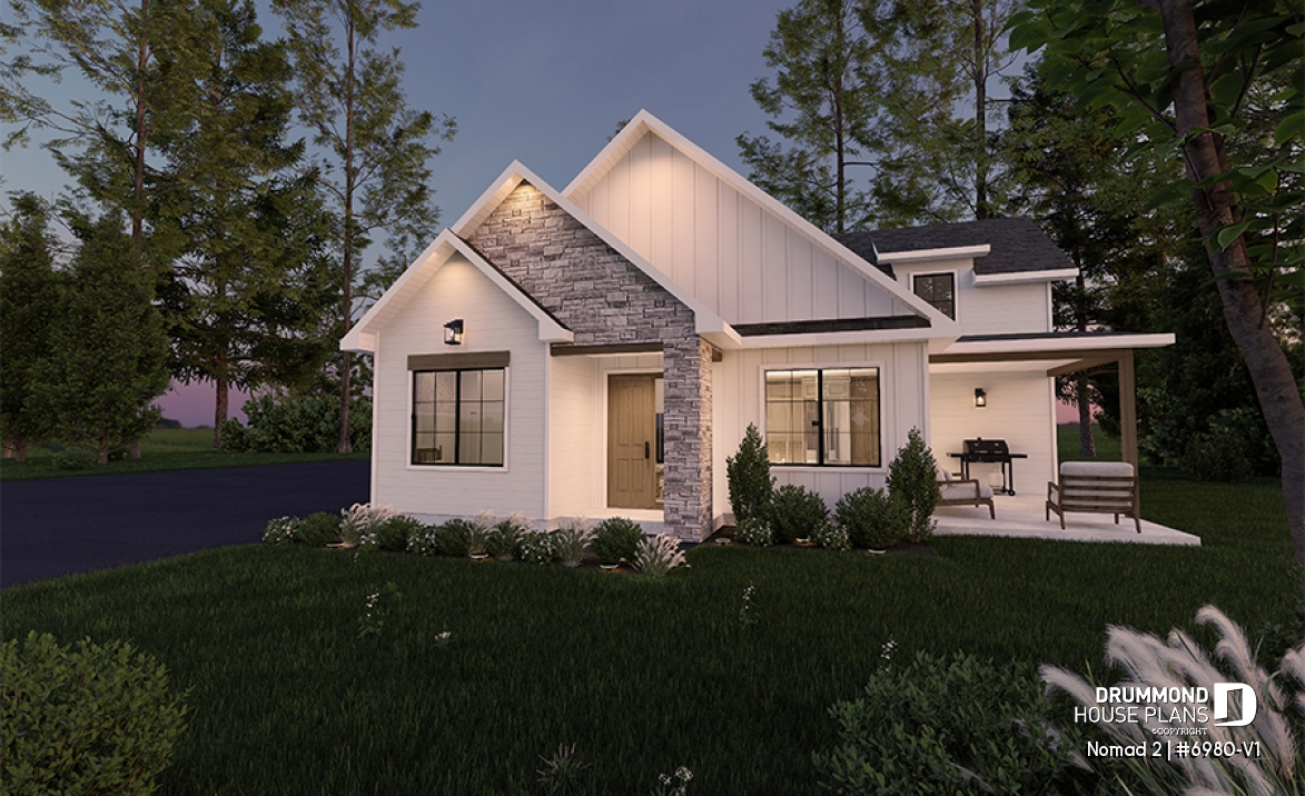 front - BASE MODEL - Ranch-style home plan with attached RV garage, and an option offering 2-bedroom, two-story accommodation - Nomad 2