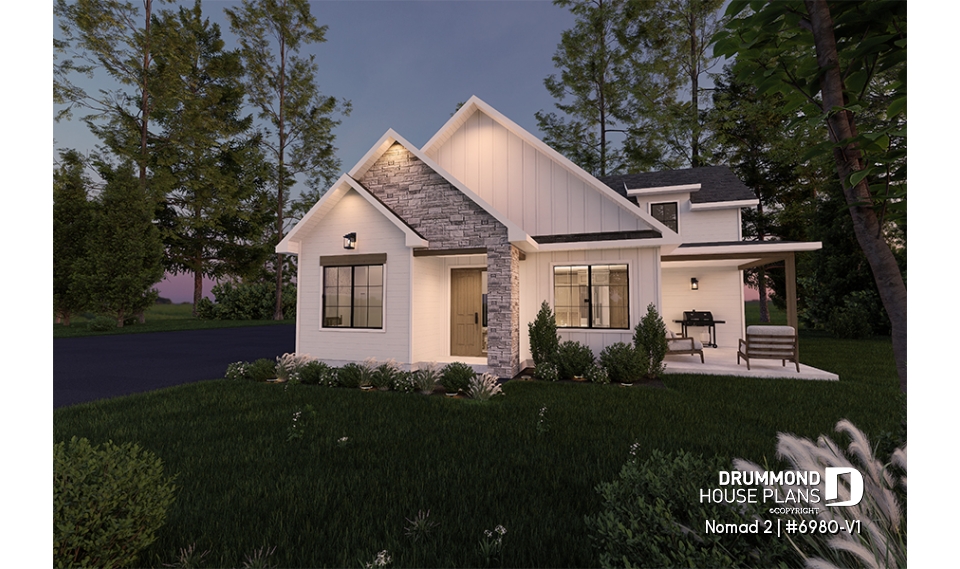 front - BASE MODEL - Ranch-style home plan with attached RV garage, and an option offering 2-bedroom, two-story accommodation - Nomad 2