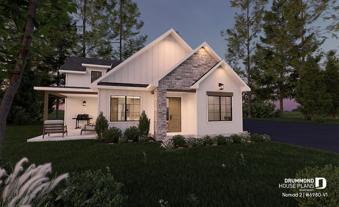 front - BASE MODEL - Ranch-style home plan with attached RV garage, and an option offering 2-bedroom, two-story accommodation - Nomad 2