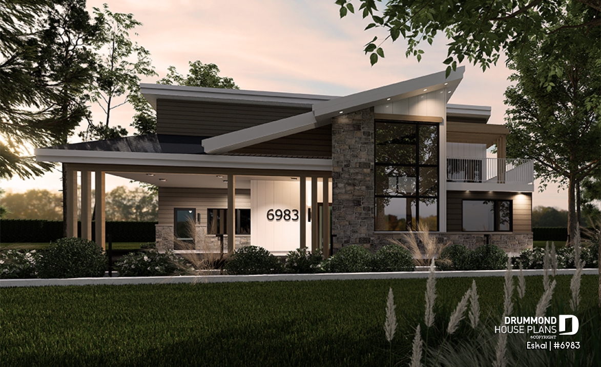 front - BASE MODEL - Modern one bedroom home with attached RV garage and single and four bedroom garage option - Eskal