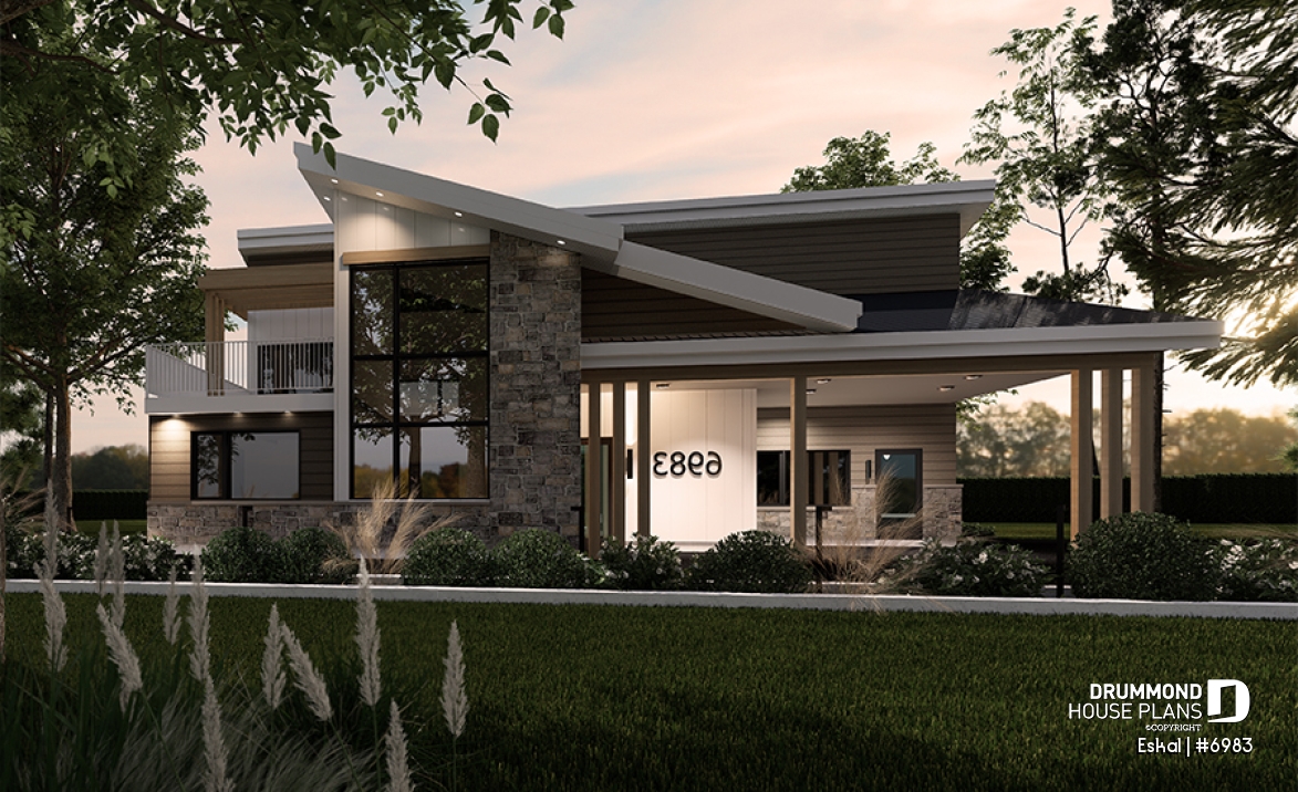 front - BASE MODEL - Modern one bedroom home with attached RV garage and single and four bedroom garage option - Eskal