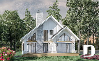 Rear view - BASE MODEL - Eco-friendly Cottage plan, panoramic view, 3 to 5 beds, cathedral ceiling, finished basement (*optional $) - Touchstone - Eco