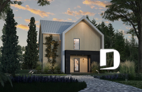 front - BASE MODEL - Eco-friendly house plan with one bedroom, beautiful natural light in the back, and upstairs mezzanine - Havre