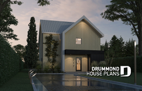 front - BASE MODEL - Eco-friendly house plan with one bedroom, beautiful natural light in the back, and upstairs mezzanine - Havre