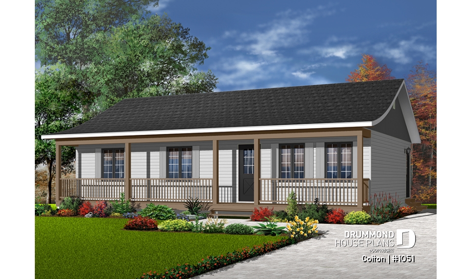 front - BASE MODEL - Economical 3 bedroom ranch style house plan, ideal for young families and first-home owners - Colton