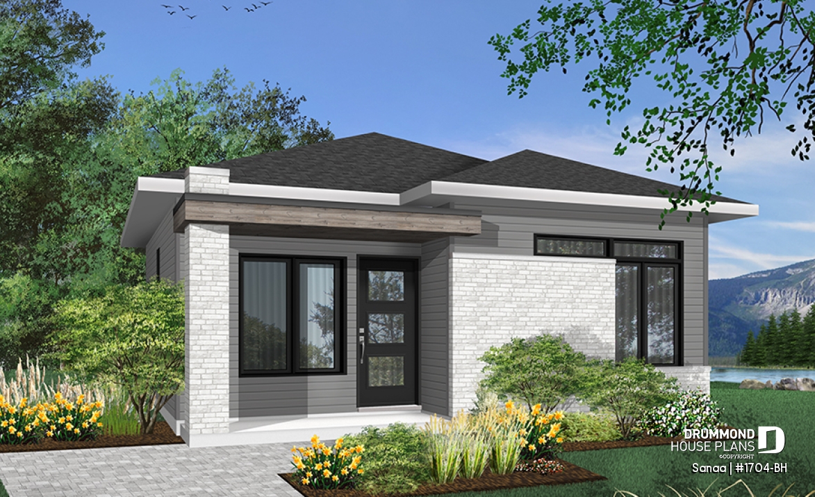 front - BASE MODEL - Small and affordable Modern style house, ideal for first-home buyers, 2 bedrooms, open floor plan layout - Sanaa