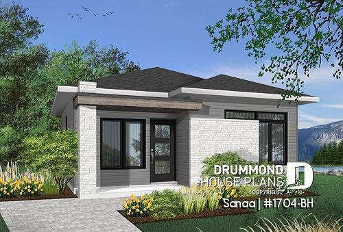 front - BASE MODEL - Small and affordable Modern style house, ideal for first-home buyers, 2 bedrooms, open floor plan layout - Sanaa