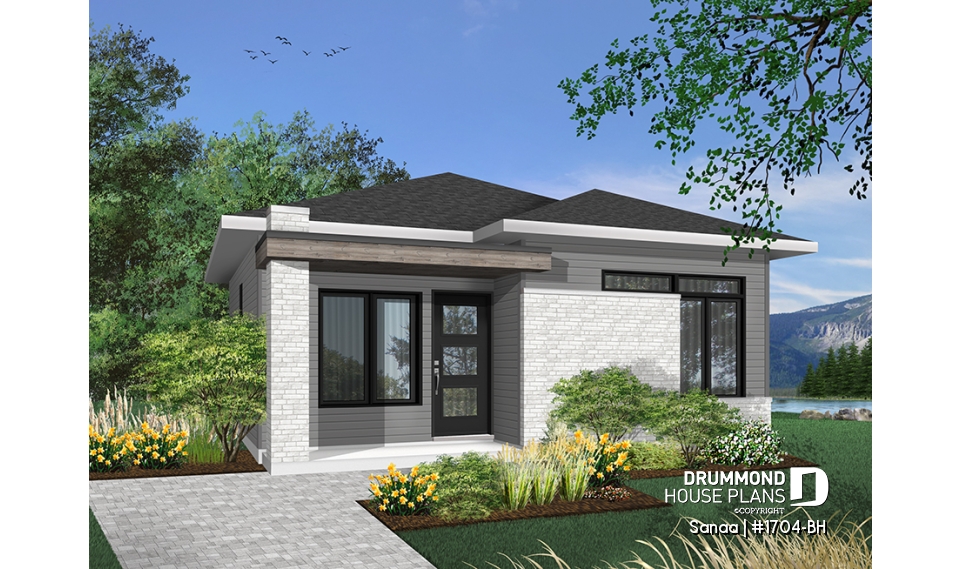 front - BASE MODEL - Small and affordable Modern style house, ideal for first-home buyers, 2 bedrooms, open floor plan layout - Sanaa