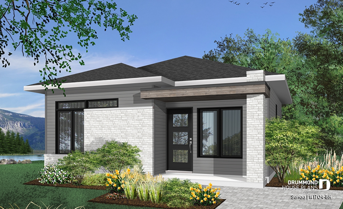 front - BASE MODEL - Small and affordable Modern style house, ideal for first-home buyers, 2 bedrooms, open floor plan layout - Sanaa