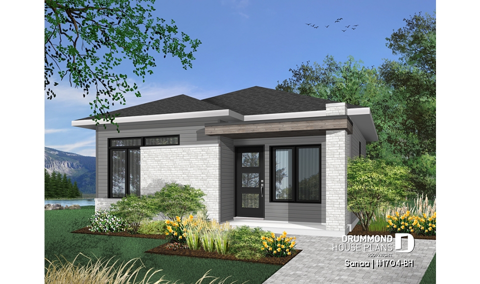 front - BASE MODEL - Small and affordable Modern style house, ideal for first-home buyers, 2 bedrooms, open floor plan layout - Sanaa