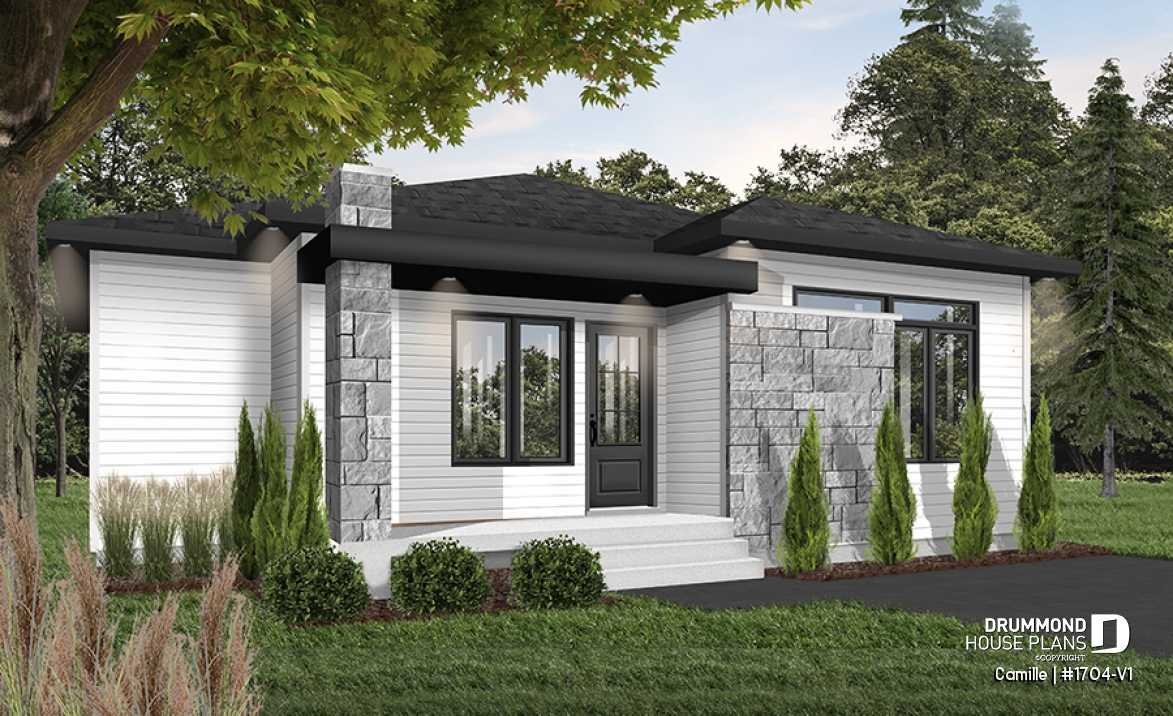 Color version 4 - Front - Mid-Century Modern House Plan, 9' ceiling, Open Concept, Kitchen with Pantry - Camille