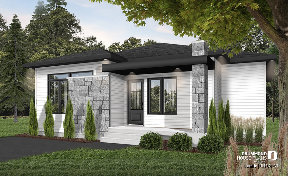 Color version 4 - Front - Mid-Century Modern House Plan, 9' ceiling, Open Concept, Kitchen with Pantry - Camille