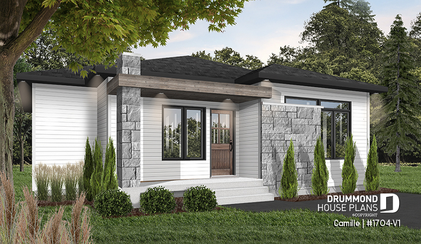 Color version 5 - Front - Modern rustic house plan, 9' ceiling, open concept, kitchen with pantry, laundry in daylight basement - Camille