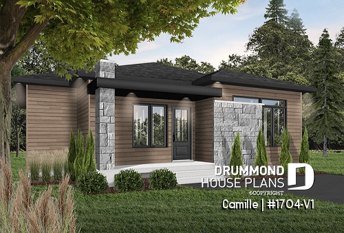 front - BASE MODEL - Modern rustic house plan, 9' ceiling, open concept, kitchen with pantry, laundry in daylight basement - Camille