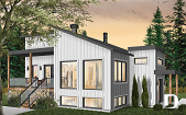 Color version 2 - Left - Small modern house plan for corner lot, master suite, open space, huge windows, panoramic view - Billy