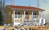 front - BASE MODEL - Small 3 and 4-season cabin plan, economical, large covered balcony, open concept, micro house - Gone Fishin