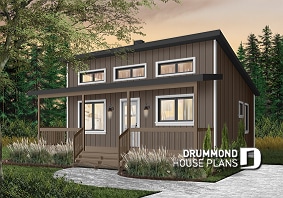 Color version 7 - Front - Modern 4-Season Chalet Plan – 2 to 4 Bedrooms, Flexible Basement and Wood-Burning Stove - Great Escape 3