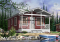 Color version 3 - Front - Small country cabin plan with 2 bedrooms, open kitchen family room, shower room, covered porch - Kingfisher