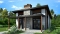 front - BASE MODEL - Modern small home or cabin plan with a charming covered front balcony, 2 bedrooms, central fireplace - Bonzai
