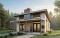 front - BASE MODEL - Modern small home or cabin plan with a charming covered front balcony, 2 bedrooms, central fireplace - Bonzai