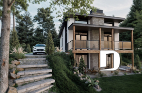 Rear view - BASE MODEL - Modern small cottage-style home plan with finished walkout basement, offering beautiful natural light - Bonzai 2