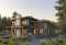 front - BASE MODEL - Modern rustic single-story cottage plan with 3 bedrooms, central fireplace,slab foundation and covered terrace - Bonzai 6