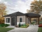 front - BASE MODEL - Small affordable modern 2 bedroom home plan, open kitchen and family room, side deck - Maxence