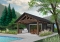 Color version 8 - Front - Pool house plan or cabana house plan, shower room, outdoor kitchen, large covered terrace, storage  - Cabana