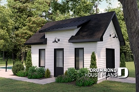 front - BASE MODEL - Garden shed plan with garage door, farmhouse style - Poplar