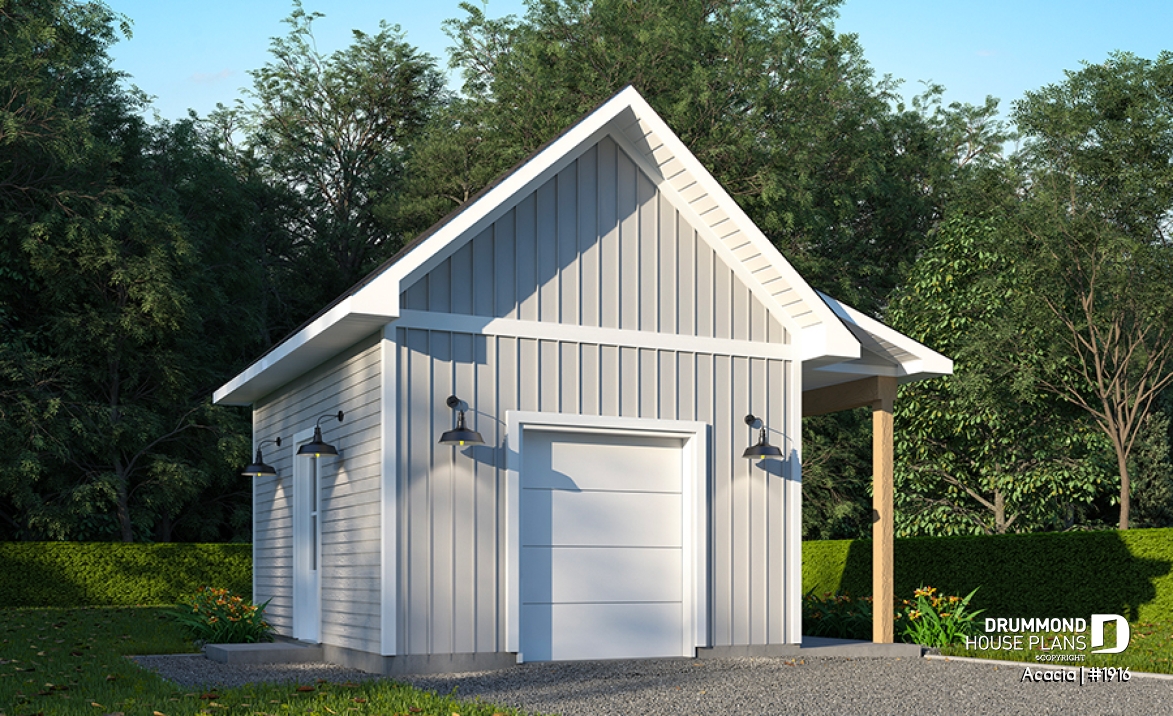 front - BASE MODEL - Shed plan with bathroom, lean-to to store bicycles or firewood in the shelter - Acacia