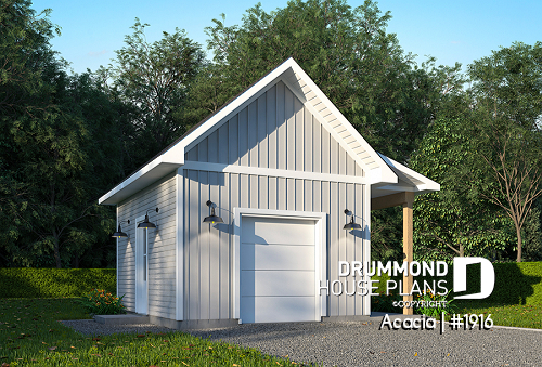 front - BASE MODEL - Shed plan with bathroom, lean-to to store bicycles or firewood in the shelter - Acacia