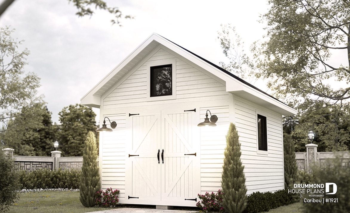 front - BASE MODEL - Shed plan with shelves and hooks for maximum storage - Caribou