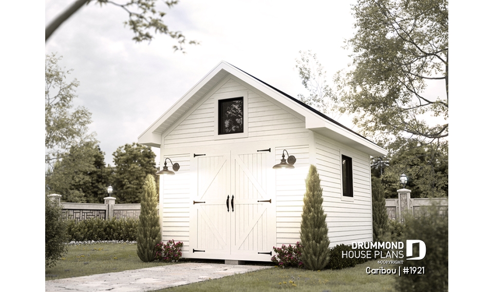 front - BASE MODEL - Shed plan with shelves and hooks for maximum storage - Caribou