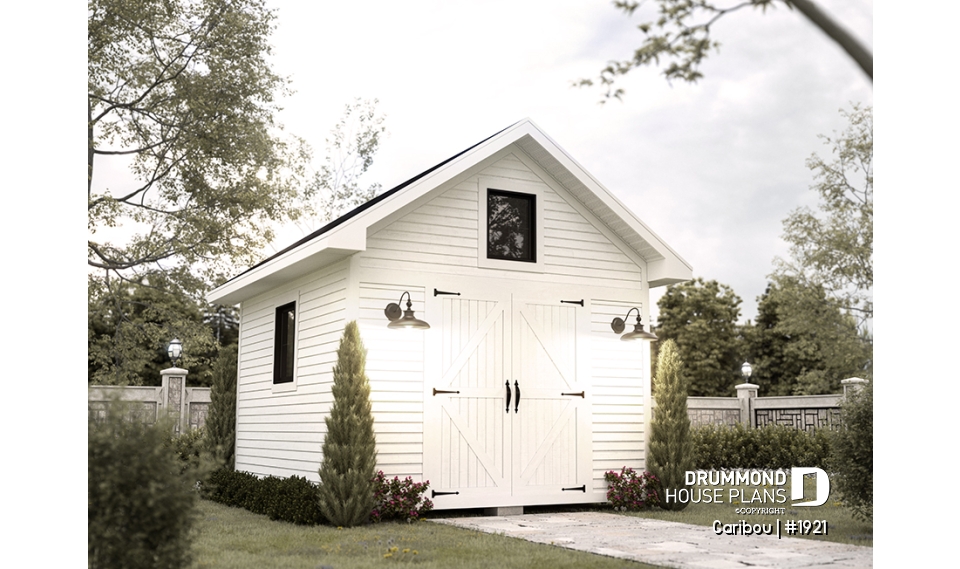 front - BASE MODEL - Shed plan with shelves and hooks for maximum storage - Caribou