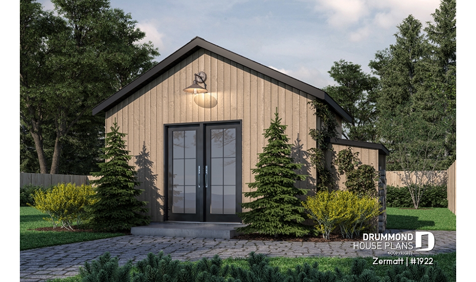 front - BASE MODEL - Stylish and simple shed plan with shelf and log storage areas - Zermatt