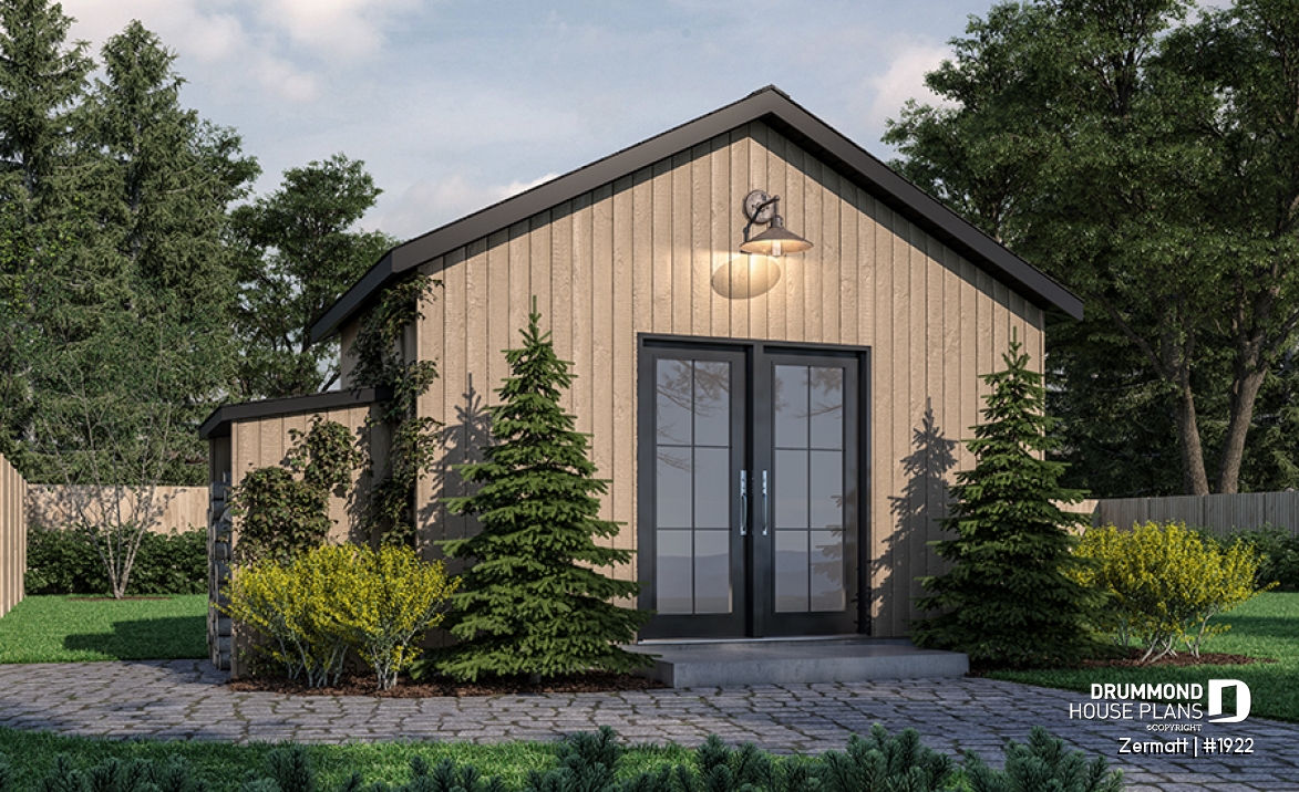 front - BASE MODEL - Stylish and simple shed plan with shelf and log storage areas - Zermatt