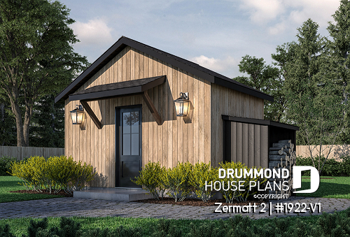 front - BASE MODEL - Stylish and simple shed plan with shelf and log storage areas - Zermatt 2