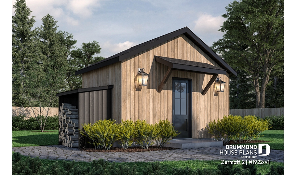 front - BASE MODEL - Stylish and simple shed plan with shelf and log storage areas - Zermatt 2