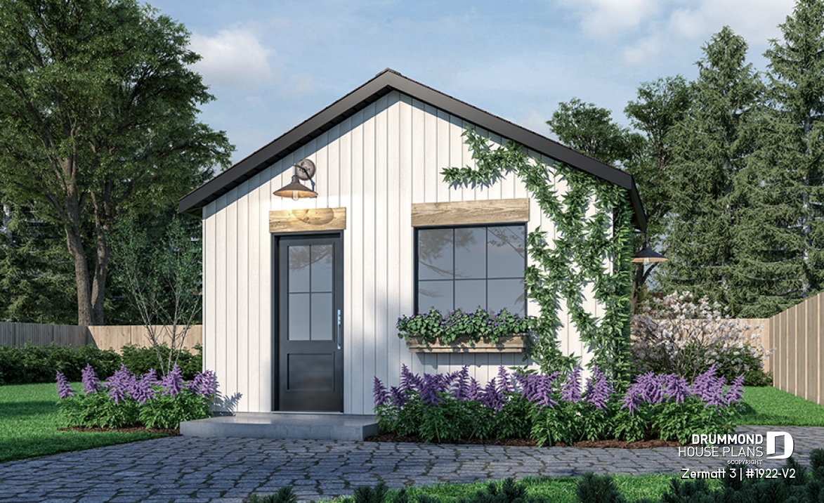 front - BASE MODEL - Stylish and simple shed plan with shelf and log storage areas - Zermatt 3