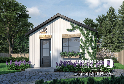 front - BASE MODEL - Stylish and simple shed plan with shelf and log storage areas - Zermatt 3