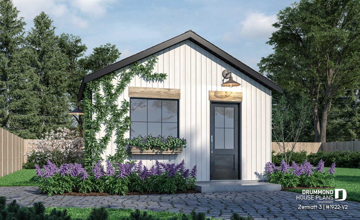 front - BASE MODEL - Stylish and simple shed plan with shelf and log storage areas - Zermatt 3
