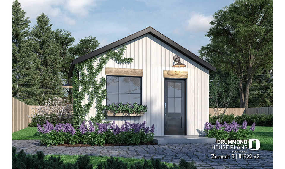 front - BASE MODEL - Stylish and simple shed plan with shelf and log storage areas - Zermatt 3