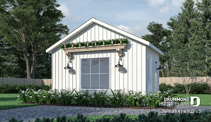 front - BASE MODEL - Stylish and simple shed plan with shelf and log storage areas - Zermatt 4