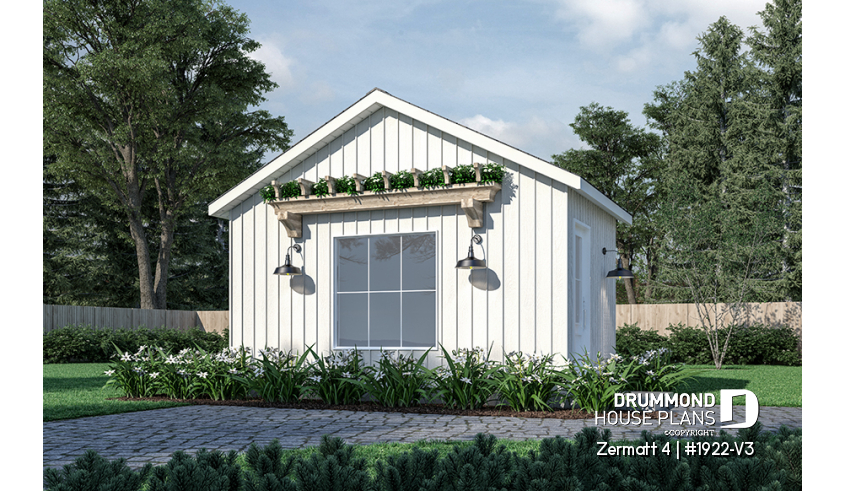 front - BASE MODEL - Stylish and simple shed plan with shelf and log storage areas - Zermatt 4