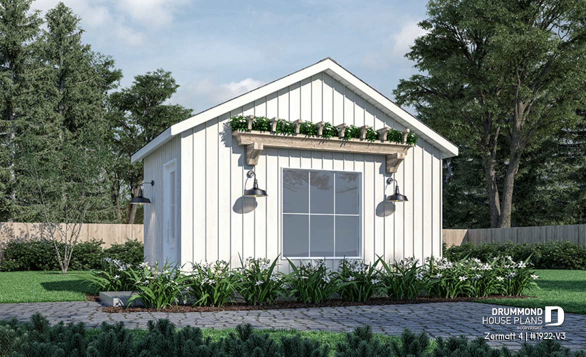front - BASE MODEL - Stylish and simple shed plan with shelf and log storage areas - Zermatt 4